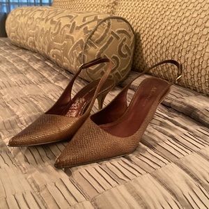 Anne Klein Brown Leather Slingback Pumps
